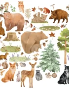 Promotional Print Stickere perete Animale din Padure pentru camera copilului autocolant textil premium repozitionabil set mare