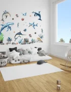 Promotional Print Stickere perete Animale Marine pentru camera copilului autocolant textil premium repozitionabil set mare
