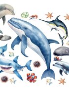 Promotional Print Stickere perete Animale Marine pentru camera copilului autocolant textil premium repozitionabil set mediu