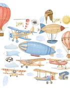 Promotional Print Stickere perete Aviatie pentru camera copilului autocolant textil premium repozitionabil set mare