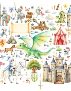 Promotional Print Stickere perete Cavaleri si Dragoni pentru camera copilului autocolant textil premium repozitionabil set mare