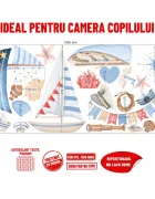 Promotional Print Stickere perete Colectie Nautica cu barci pentru camera copilului ancore si faruri autocolant textil premium repozitionabil set mare