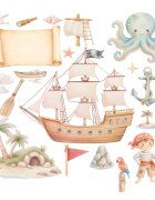 Promotional Print Stickere perete Corabii si Pirati pentru camera copilului autocolant textil premium repozitionabil set mediu