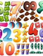 Promotional Print Stickere perete Numere cu Obiecte pentru camera copilului set 66 stickere autocolant textil premium repozitionabil