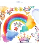 Promotional Print Stickere perete Printese pentru camera copilului Unicorn si Curcubeu set 30 stickere autocolant textil premium repozitionabil