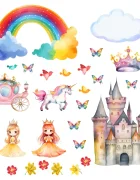 Promotional Print Stickere perete Printese pentru camera copilului Unicorn si Curcubeu set 30 stickere autocolant textil premium repozitionabil