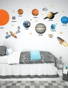 Promotional Print Stickere perete Spatiu si Planete pentru camera copilului set 38 stickere cu Astronauti si Stele autocolant textil premium repozitionabil