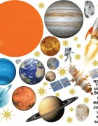 Promotional Print Stickere perete Spatiu si Planete pentru camera copilului set 38 stickere cu Astronauti si Stele autocolant textil premium repozitionabil