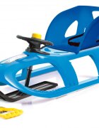 Prosperplast Sanie Bullet Control albastra cu scaun ergonomic pentru copii volan pentru controlul directiei sina alunecare din otel 102.5x40x45cm