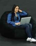 Pufrelax Fotoliu king size black velvet umplut cu fulgi de burete memory mix
