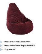 Pufrelax Fotoliu mic copii 4-14 ani nirvana light velvet marsala umplut cu perle polistiren