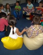 Pufrelax Fotoliu pentru copii 2-8 ani junior plum umplut cu perle polistiren marca
