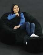 Pufrelax Set fotoliu puf king size otoman perna decorativa black velvet umplut cu fulgi de burete memory mix