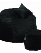 Pufrelax Set fotoliu puf king size otoman perna decorativa black velvet umplut cu fulgi de burete memory mix