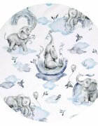 Qmini Aparatoare pentru patut tip rulou cu husa detasabila lungime 180 cm din bumbac Elephants on Rainbow Blue