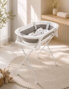 Qmini Cadita de baie pliabila Foldy Pro AlbGri cu suport metalic si pernuta de baie termometru electronic dop si furtun pentru scurgere antiderapanta 80x49 cm