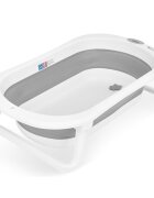 Qmini Cadita de baie pliabila Foldy Pro Care AlbGri cu suport metalic si masuta de infasat termometru electronic dop si furtun pentru scurgere antiderapanta 80x49 cm