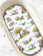 Qmini Cearceaf cu elastic Fox on bikes Natural pentru landou carucior si cosulet 80x35 cm din bumbac