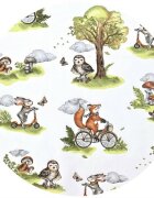 Qmini Cearceaf cu elastic Fox on bikes Natural pentru pat 160x80 cm din bumbac