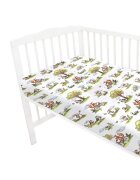 Qmini Cearceaf cu elastic Fox on bikes Natural pentru pat 160x80 cm din bumbac
