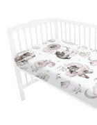 Qmini Cearceaf cu elastic pentru patut 120x60 cm din bumbac Teddy Bear and Friends Pink