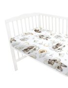 Qmini Cearceaf cu elastic pentru patut 140X70 cm din bumbac Teddy Bear and Friends Beige