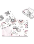 Qmini Lenjerie pat junior cu 3 piese 160x80 cm din bumbac Elephants on Rainbow Pink