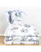Qmini Lenjerie patut 3 piese cu protectie laterala 120x60 cm Elephants on Rainbow Blue