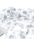 Qmini Lenjerie patut 3 piese cu protectie laterala 120x60 cm Elephants on Rainbow Blue
