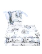 Qmini Lenjerie patut 3 piese cu protectie laterala 120x60 cm Elephants on Rainbow Blue