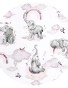 Qmini Lenjerie patut 3 piese cu protectie laterala 120x60 cm Elephants on Rainbow Pink