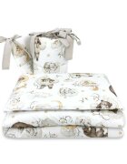 Qmini Lenjerie patut 3 piese cu protectie laterala 120x60 cm Teddy Bear and Friends Beige