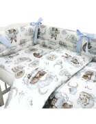 Qmini Lenjerie patut 3 piese cu protectie laterala 120x60 cm Teddy Bear and Friends Blue