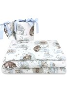 Qmini Lenjerie patut 3 piese cu protectie laterala 120x60 cm Teddy Bear and Friends Blue