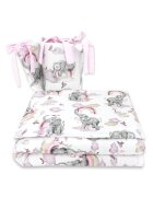 Qmini Lenjerie patut 3 piese cu protectie laterala din bumbac 140x70 cm Elephants on Rainbow Pink