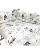 Qmini Lenjerie patut 3 piese cu protectie laterala din bumbac 140x70 cm Teddy Bear and Friends Beige