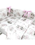 Qmini Lenjerie patut 3 piese cu protectie laterala din bumbac 140x70 cm Teddy Bear and Friends Pink