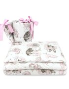 Qmini Lenjerie patut 3 piese cu protectie laterala din bumbac 140x70 cm Teddy Bear and Friends Pink