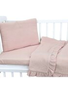 Qmini Lenjerie patut cu 3 piese Aurora Powder Pink pentru co-sleeper din muselina dubla material certificat Oeko Tex Standard 100