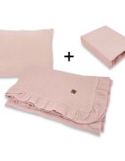 Qmini Lenjerie patut cu 3 piese Aurora Powder Pink pentru co-sleeper din muselina dubla material certificat Oeko Tex Standard 100