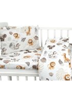 Qmini Lenjerie patut cu 3 piese Aurora Time for Safari pentru co-sleeper din bumbac certificat Oeko Tex Standard 100