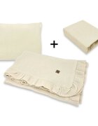 Qmini Lenjerie patut cu 3 piese Aurora Warm Beige pentru co-sleeper din muselina dubla material certificat Oeko Tex Standard 100