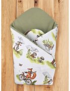 Qmini Paturica de infasat Fox on bikes Natural cu doua fete multiple utilizari inchidere arici velcro 75x75 cm din bumbac