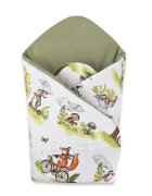 Qmini Paturica de infasat Fox on bikes Natural cu doua fete multiple utilizari inchidere arici velcro 75x75 cm din bumbac