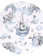 Qmini Paturica de infasat multifunctionala 75x75 cm din bumbac Elephants on Rainbow Blue