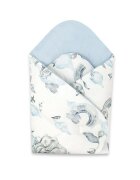 Qmini Paturica de infasat multifunctionala 75x75 cm din bumbac Elephants on Rainbow Blue