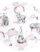 Qmini Paturica de infasat multifunctionala 75x75 cm din bumbac Elephants on Rainbow Pink