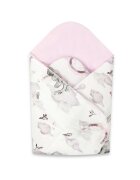 Qmini Paturica de infasat multifunctionala 75x75 cm din bumbac Elephants on Rainbow Pink