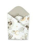 Qmini Paturica de infasat multifunctionala 75x75 cm din bumbac Teddy Bear and Friends Beige
