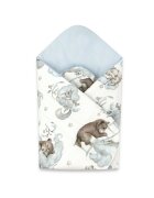 Qmini Paturica de infasat multifunctionala 75x75 cm din bumbac Teddy Bear and Friends Blue